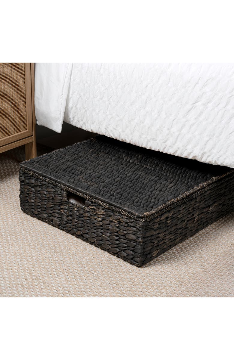 HAPPIMESS Holden 30" Classic Costal Hand-Woven Hyacinth Wicker Under Bed Storage Basket with Lid, Alternate, color, Black