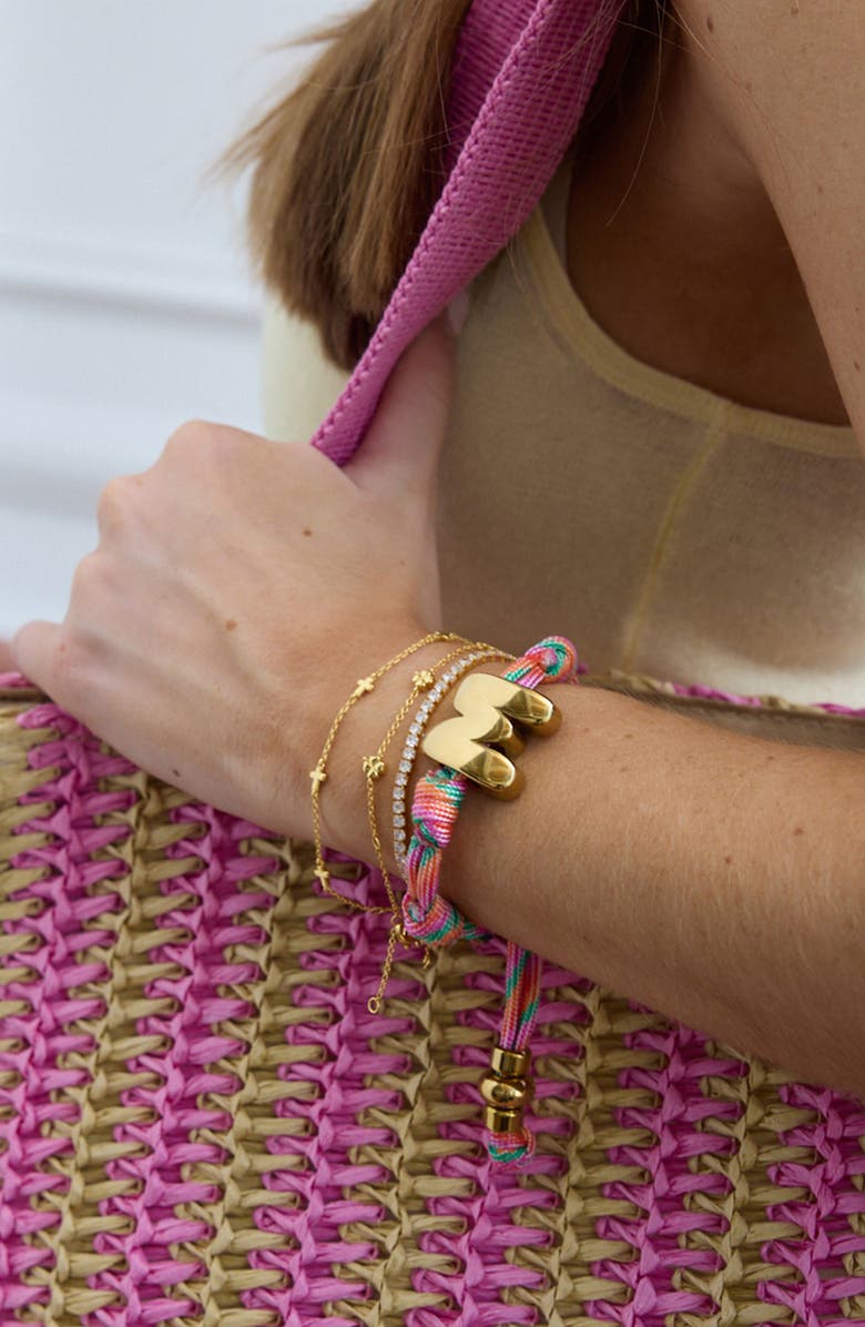 BaubleBar Knotty Initial Bracelet, Alternate, color, Pink Multi/ Gold