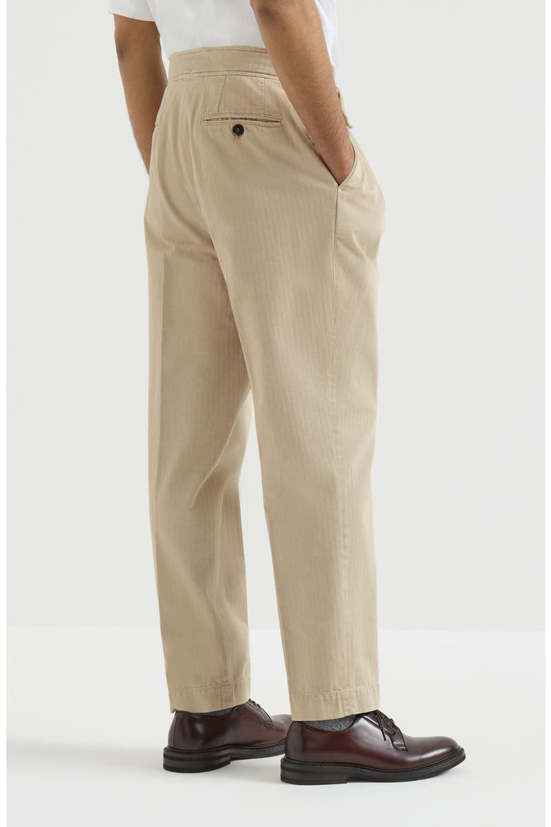 Cotton chevron trousers with double pleats and waist tabs, Alternate, color, Navy Blue