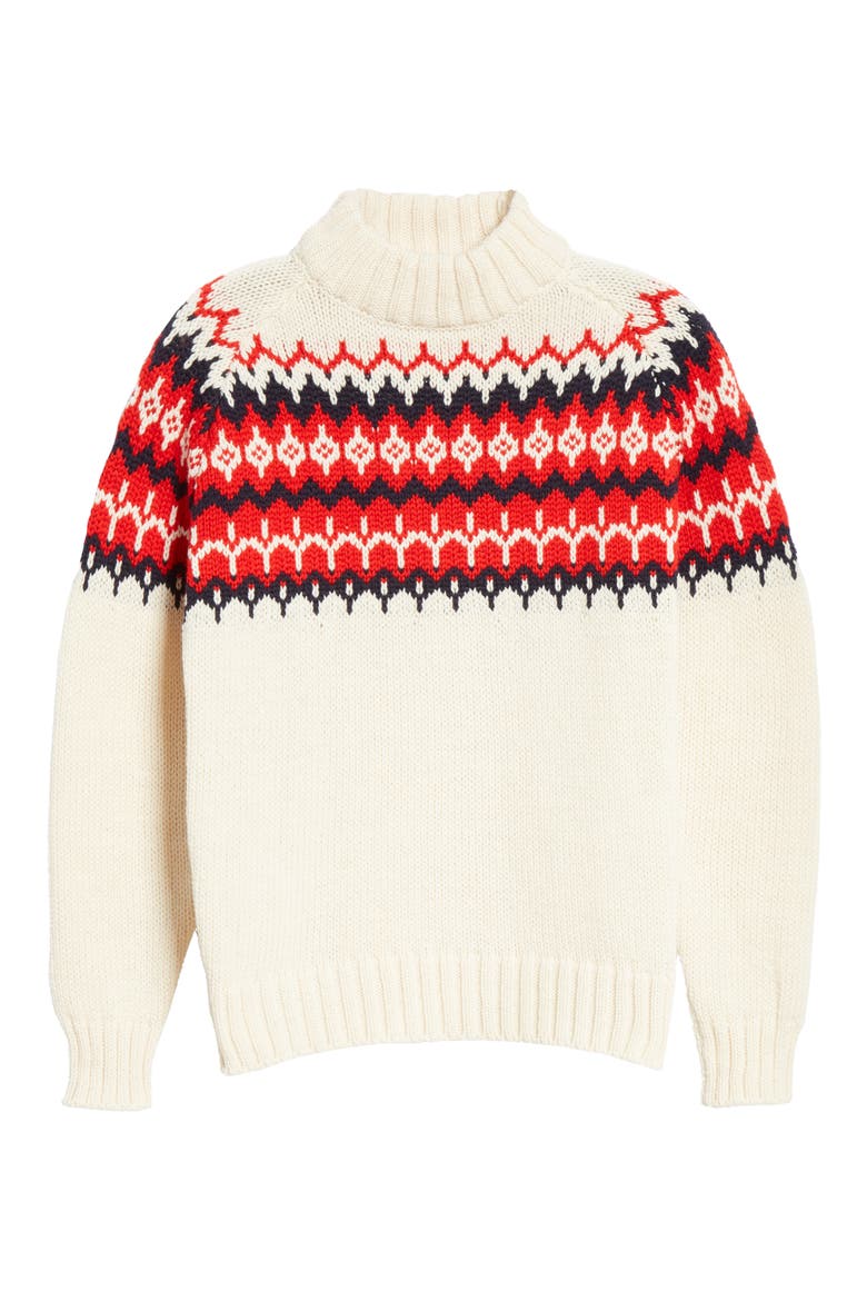 Bansha Fair Isle Merino Wool Sweater, Alternate, color, ECRU/ RED