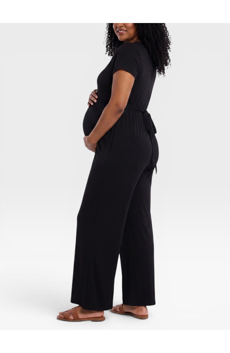 MOTHERHOOD MATERNITY Short Sleeve V-Neck Flare Leg Jumpsuit, Alternate, color, Black