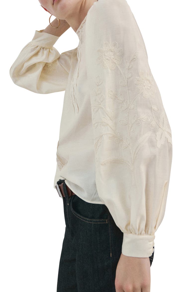 Floral Embroidered Top, Alternate, color, ECRU