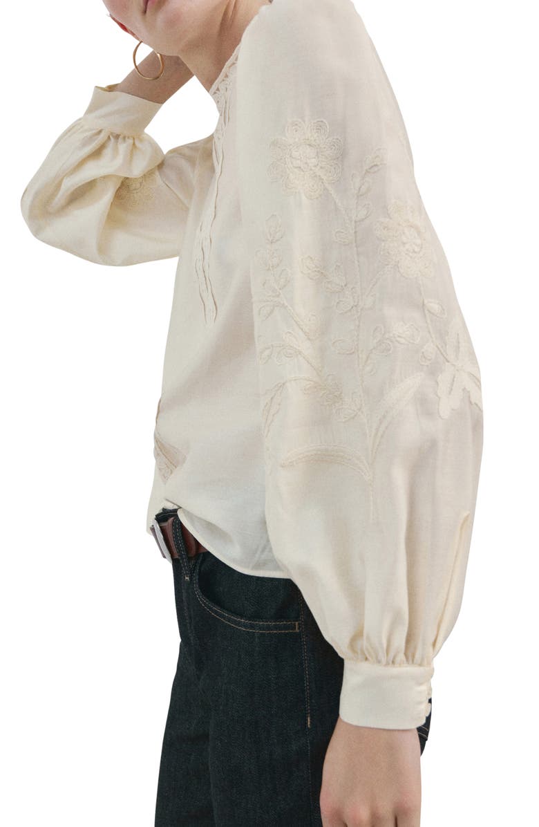 MANGO Floral Embroidered Top, Alternate, color, Ecru