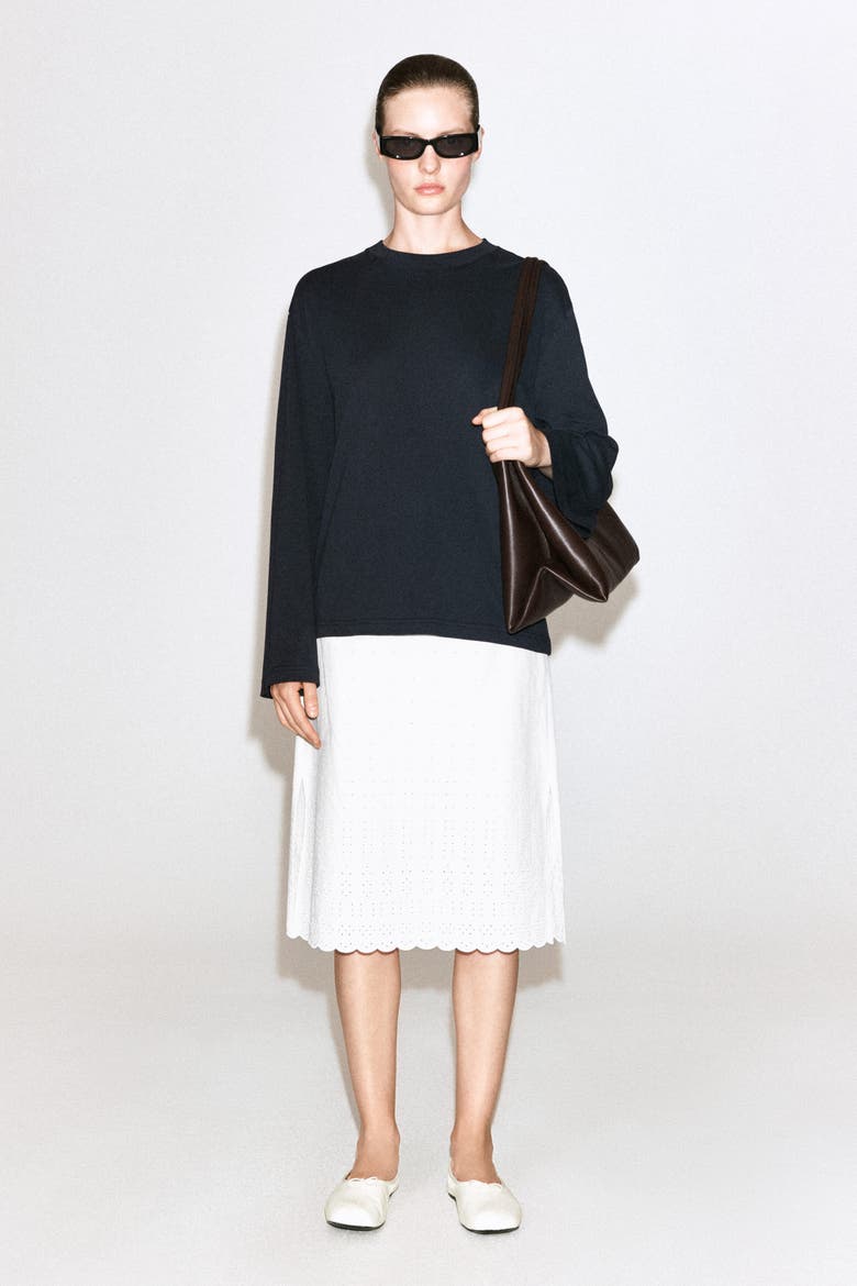 Brushed-Cotton Long-Sleeved T-Shirt, Alternate, color, BLACK