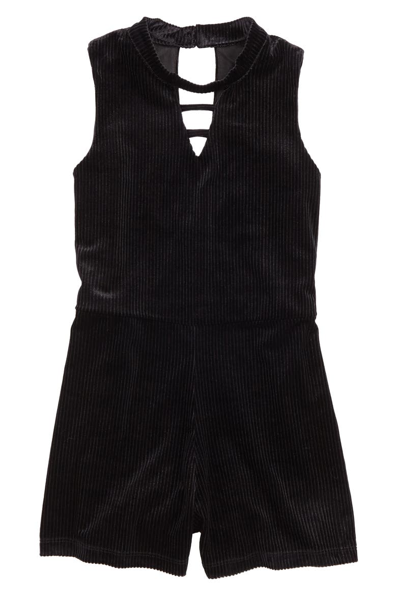Velvet Corduroy Romper, Main, color, BLACK