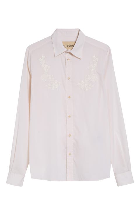 Floral Embroidered Cotton Button-Up Shirt