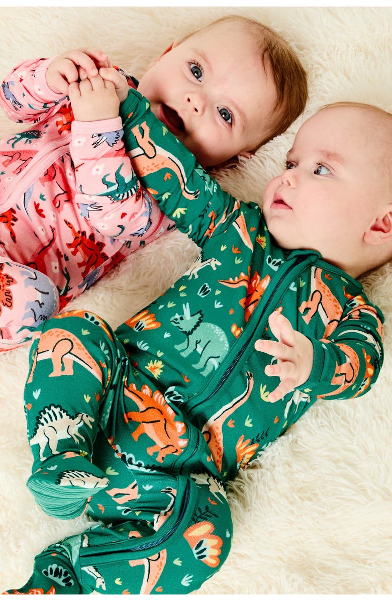 Clover Baby & Kids Soft & Stretchy Zipper Footie - Dinosaur Jungle, Alternate, color, Dinosaur Jungle