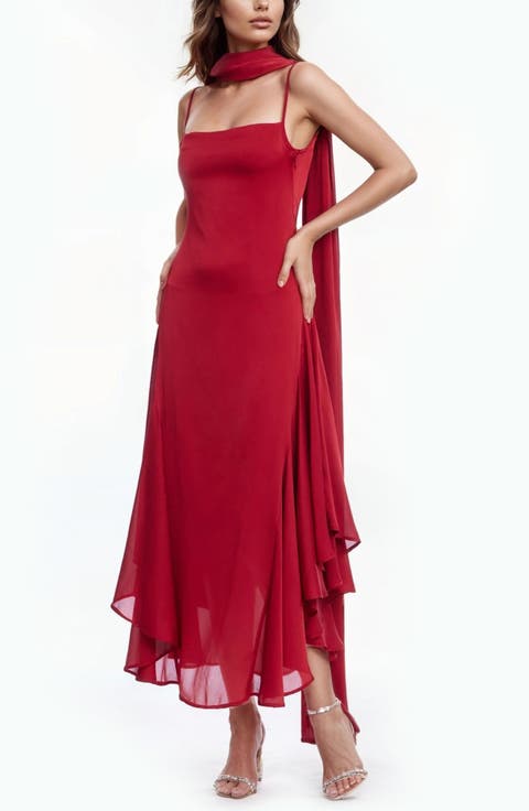 Asymmetri Chiffon Slipdress with Scarf
