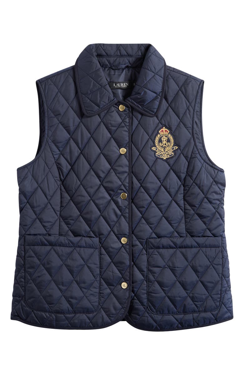 Lauren Ralph Lauren Crested Quilted Vest, Alternate, color, Dark Navy