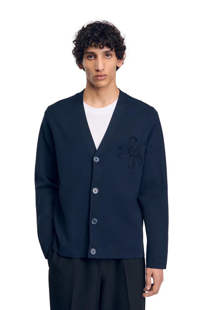 SANDRO Cardigan with flower detail, Alternate, color, 