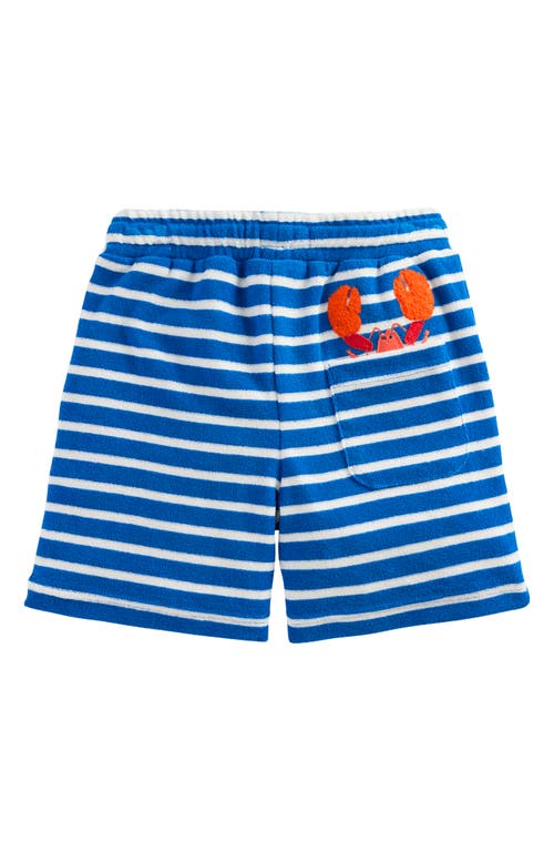 Shop Mini Boden Kids' Stripe Lobster Appliqué Terry Cloth Graphic Sweat Shorts In Blue And Ivory Lobster