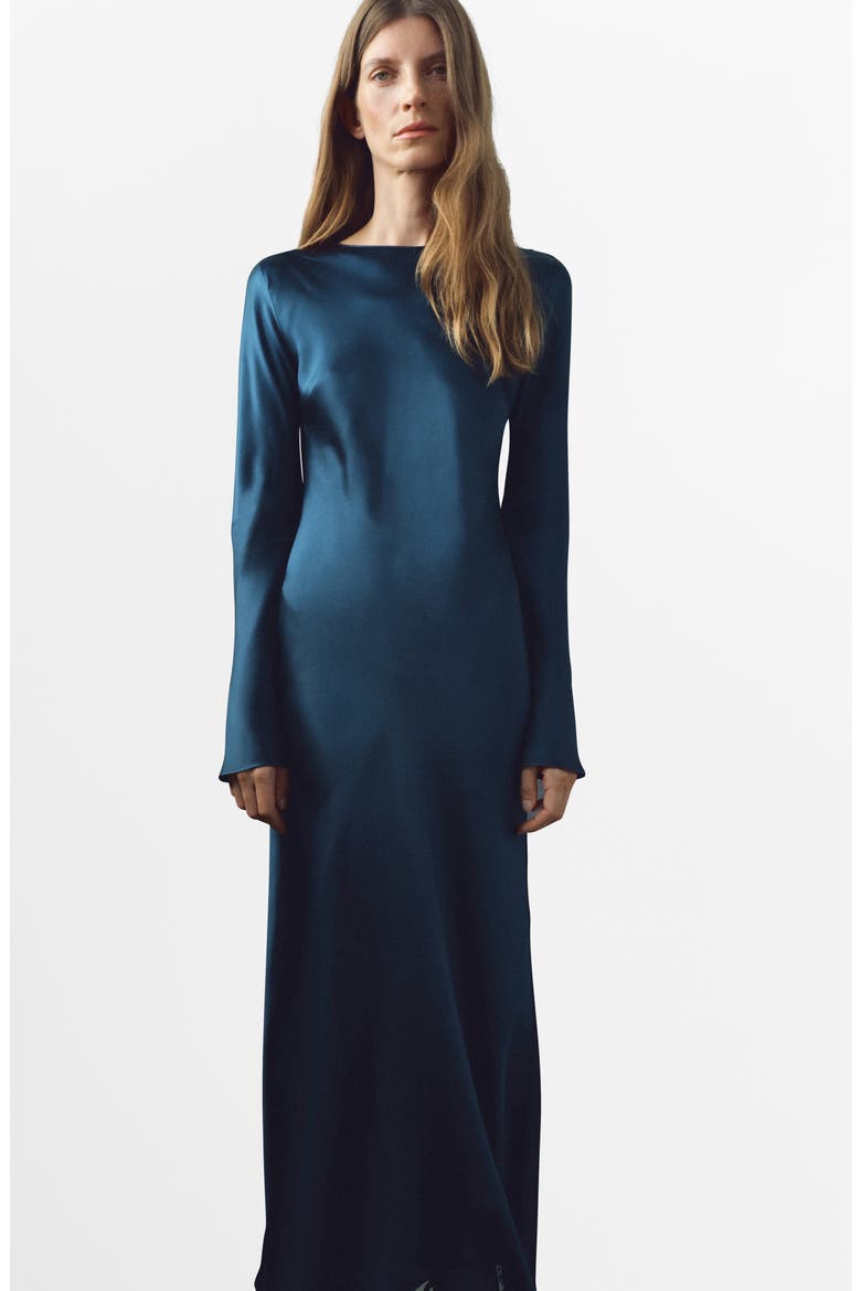 Long Sleeve Satin Midi Dress, Alternate, color, NAVY
