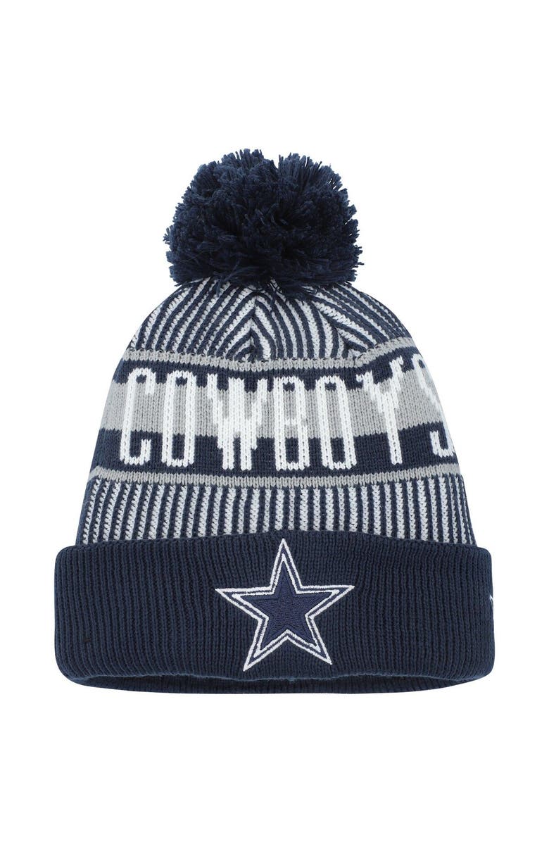 New Era Preschool New Era Navy Dallas Cowboys Striped Cuffed Knit Hat with Pom, Main, color, 