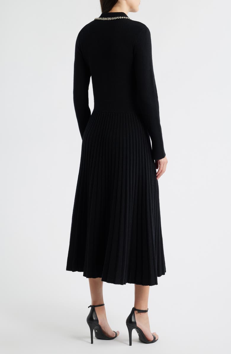 Elie Tahari Penny Embellished Collar Pleated Long Sleeve Cashmere Sweater Dress, Alternate, color, Noir Black