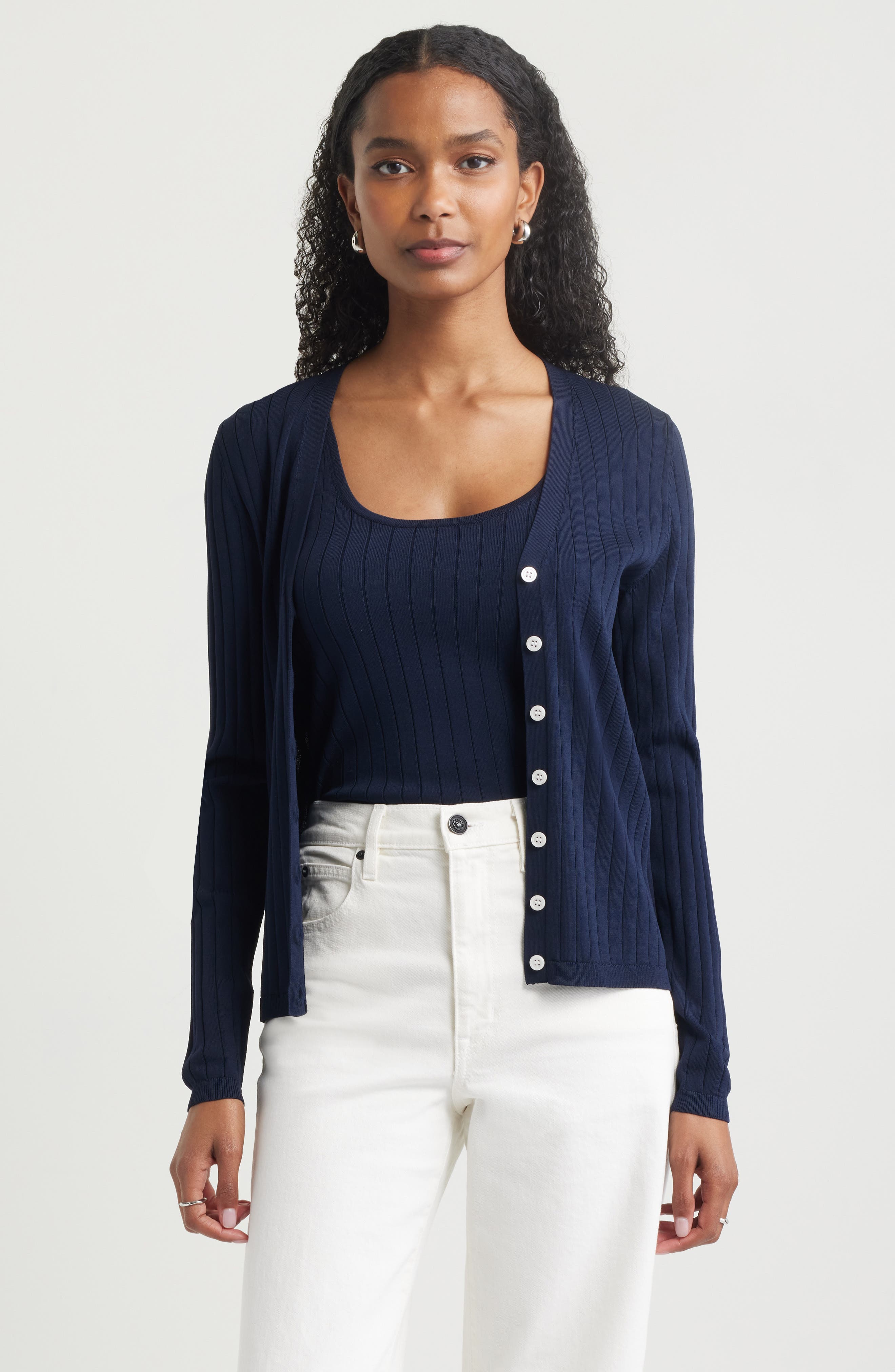 Nordstrom Fitted V-Neck Rib Cardigan