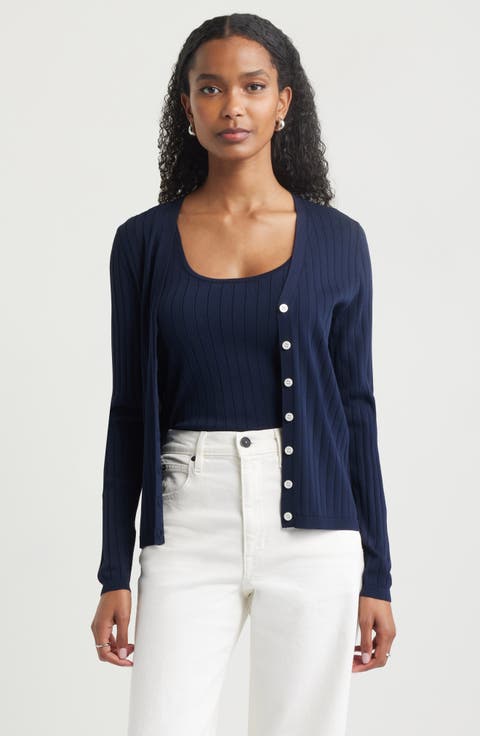 Fitted V-Neck Rib Cardigan