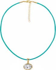 BY ADINA EDEN CZ Oval Bezel Charm & Rope Chain Choker Necklace