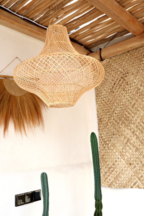 Pink Haley Freya Bell Shape Rattan Pendant Light Fitting In Brown