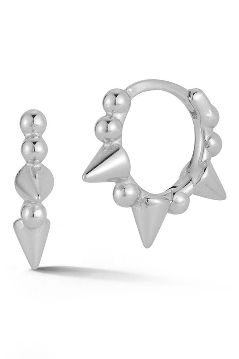 Sterling Silver Spike Hoop Earrings, Main, color, SILVER