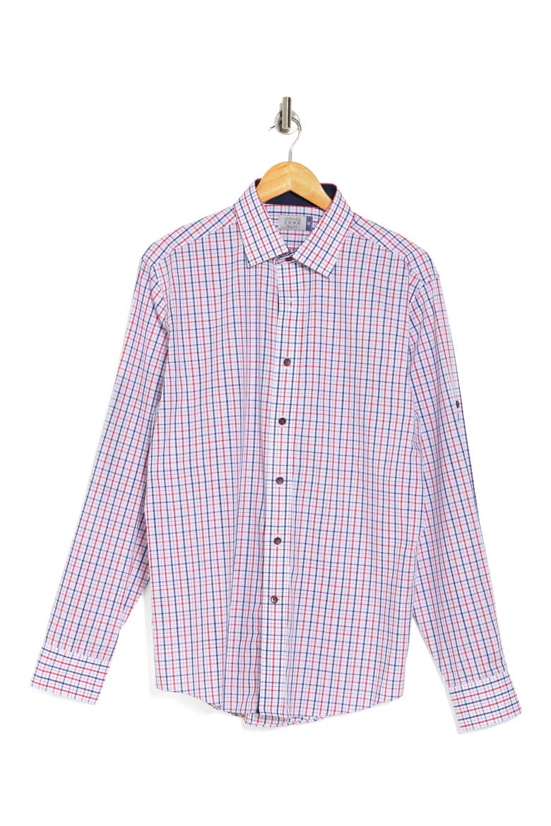 Check Print Trim Fit Long Sleeve Cotton Button-Up Shirt, Alternate, color, WHITE/ NAVY/ RED