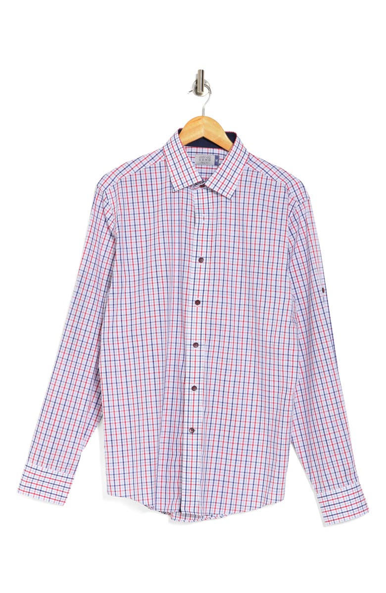 Lorenzo Uomo Check Print Trim Fit Long Sleeve Cotton Button-Up Shirt, Alternate, color, White/ Navy/ Red