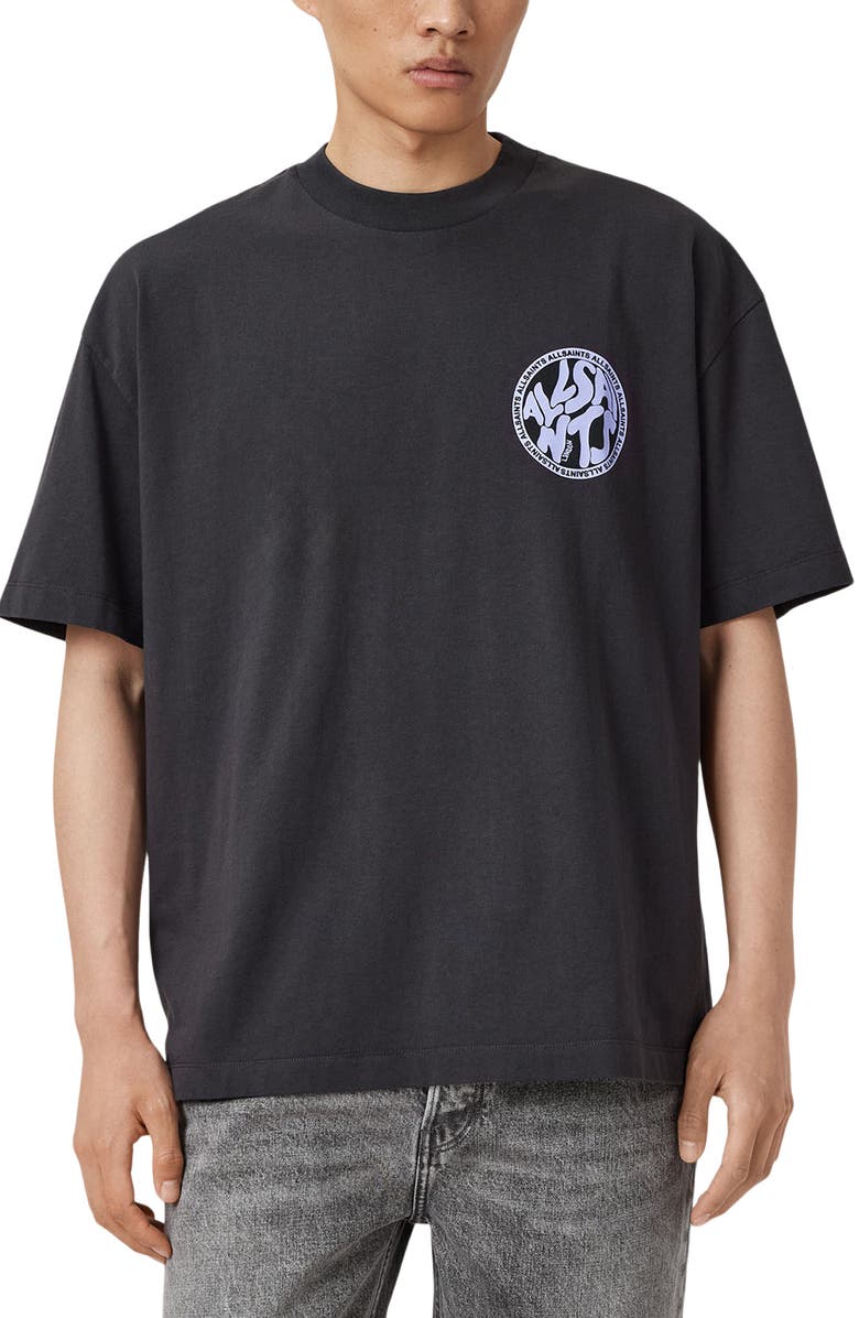 AllSaints Distortion Graphic T-Shirt, Main, color, Jet Black/ Purple