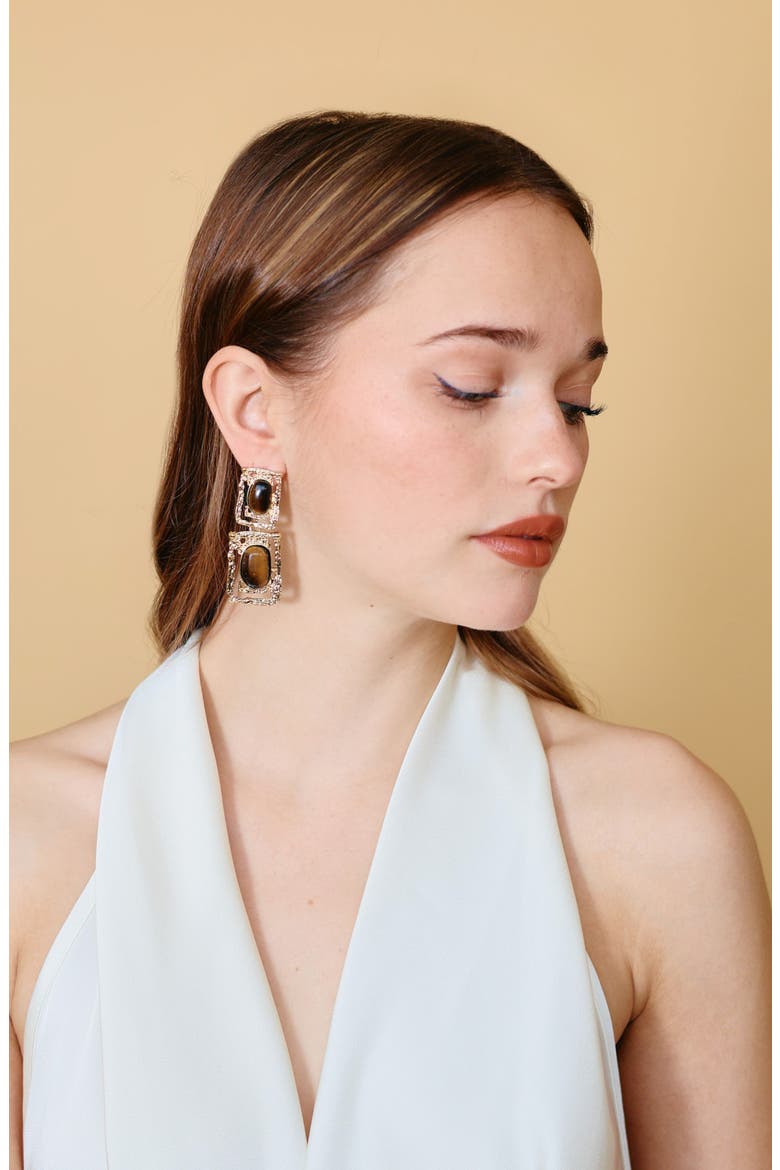 Ocean Relic Quartz Stone Drop Earrings, Alternate, color, GOLD/ BROWN
