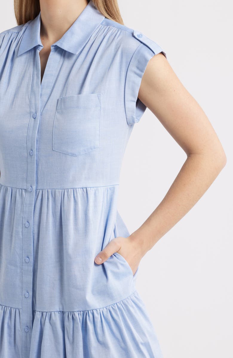 Eliza J Tiered Cotton Shirtdress, Alternate, color, Chambray B