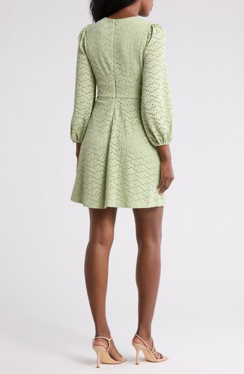 London Times Keyhole Embroidered Eyelet Fit & Flare Dress In Light Green