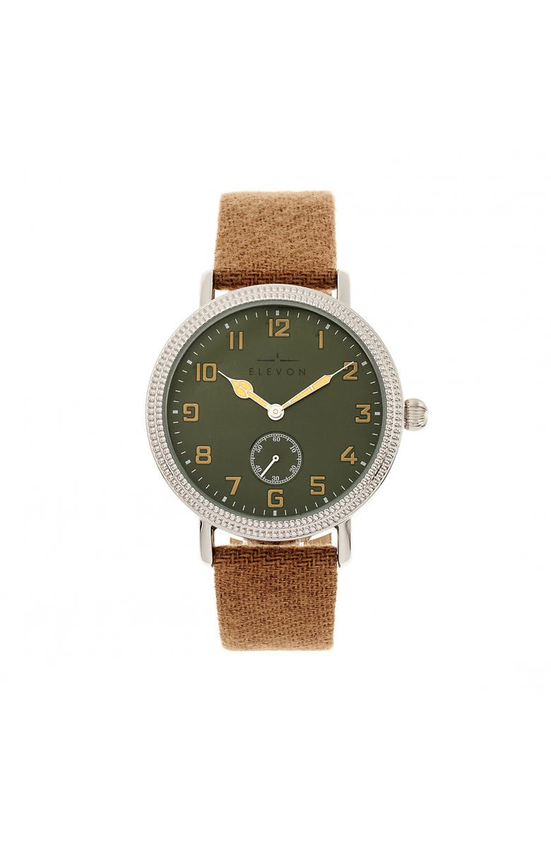 Elevon Northrop Wool-Overlaid Leather-Band Watch, Main, color, Camel/Green