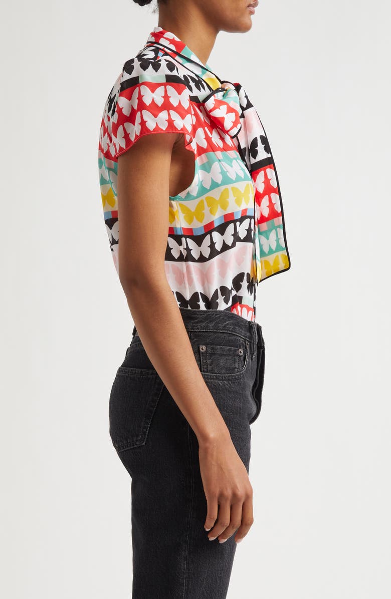 Alice + Olivia Jeannie Butterfly Print Silk Top, Alternate, color,