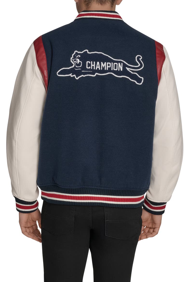 Varsity Patch Bomber Jacket, Alternate, color, NAVY/ IVORY