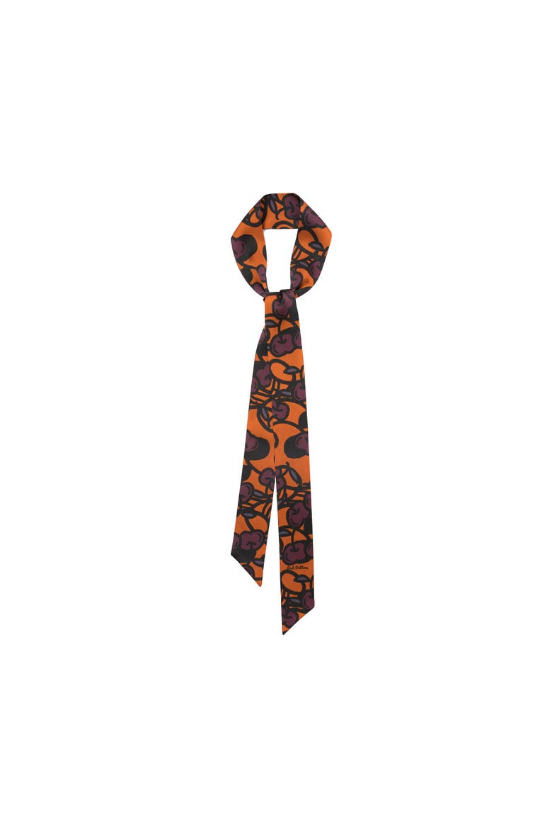"Lost Cherries" Silk Skinny Scarf, Main, color, Pumpkin Orange