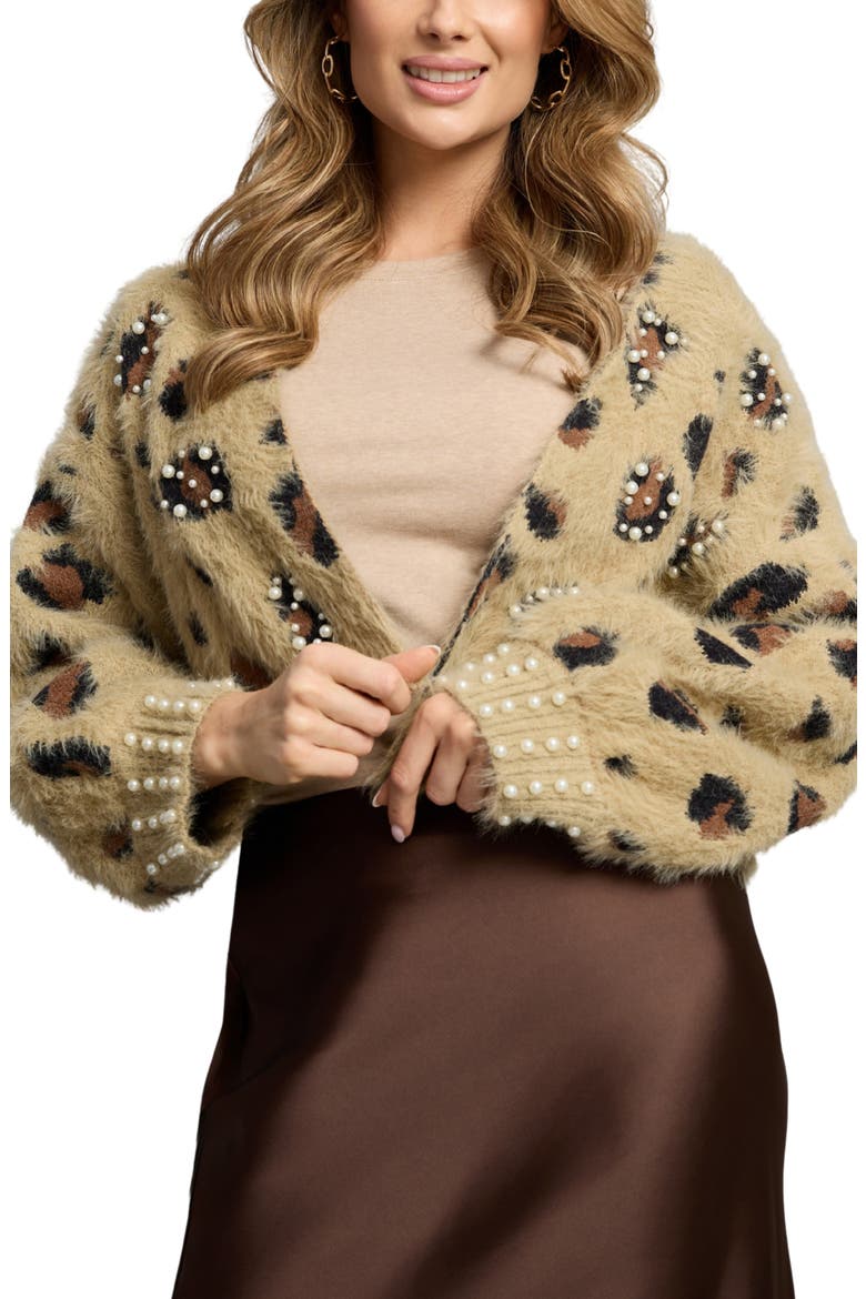 Leopard Spot Embellished Cardigan, Main, color, BROWN