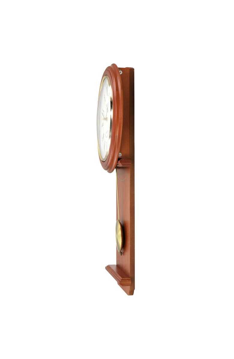 Bedford Clock Collection Olivia 24.5in Cherry Wood Chiming Pendulum Wall Clock, Alternate, color, Cherry Oak