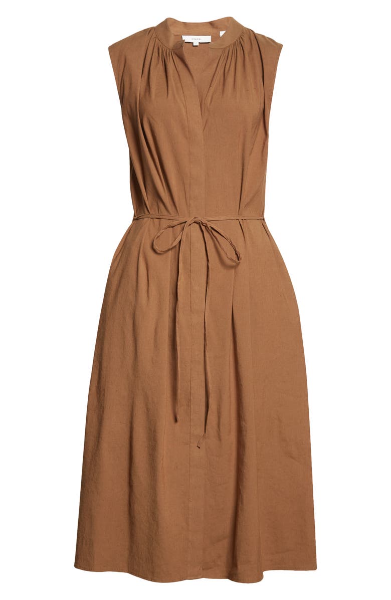 Vince Shirred Linen Blend Dress, Alternate, color, Cottonwood