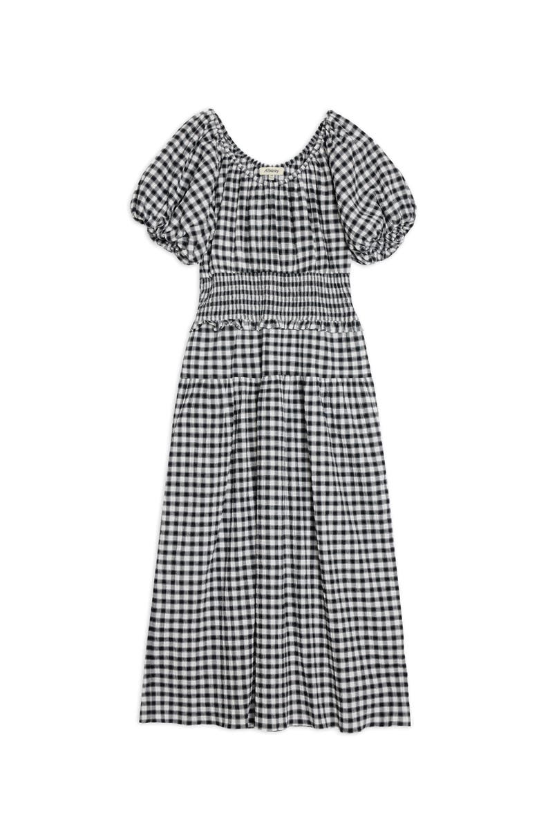 Albaray Gingham Blouson Sleeve Midi Dress, Alternate, color, Black