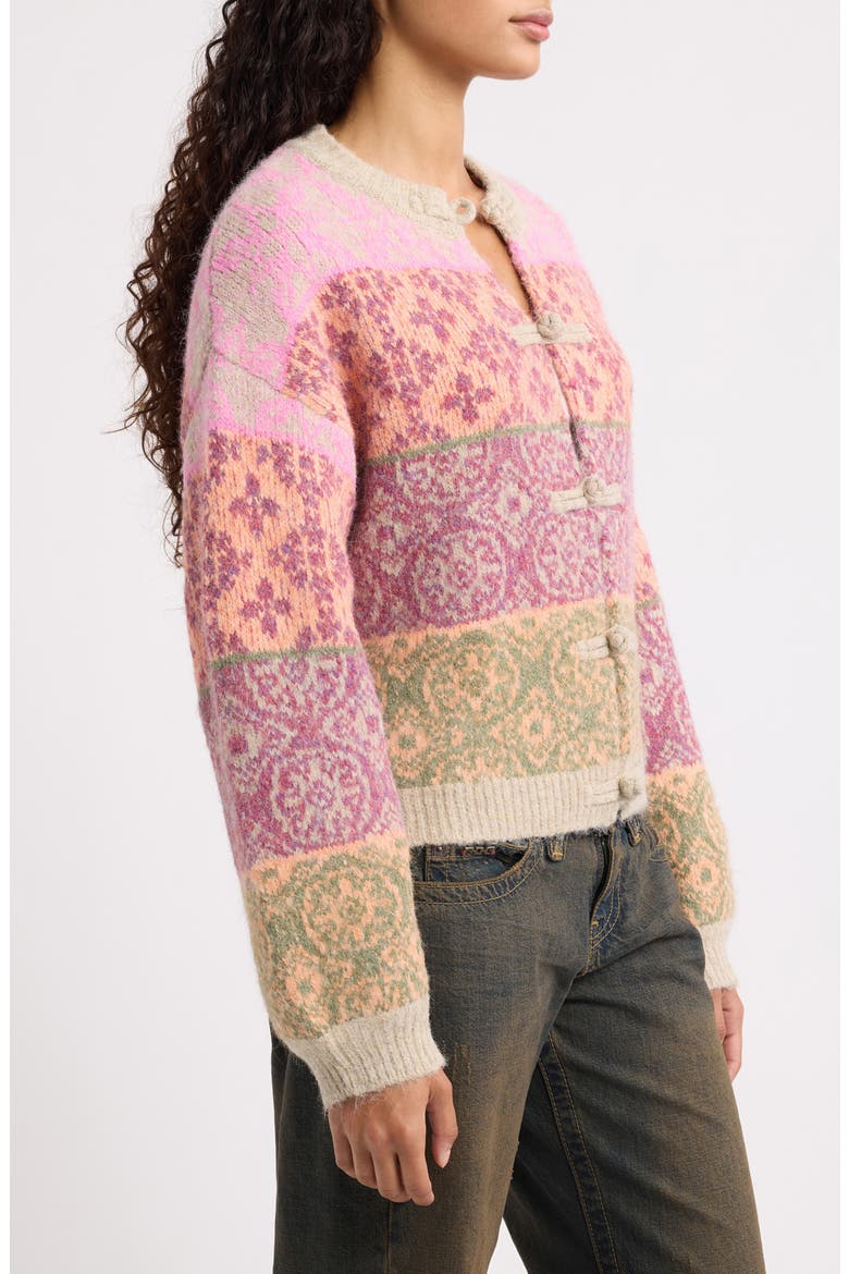 Knot Fastening Cardigan, Alternate, color, PINK PATTERN