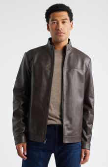 Nordstrom Stand Collar Leather Bomber Jacket
