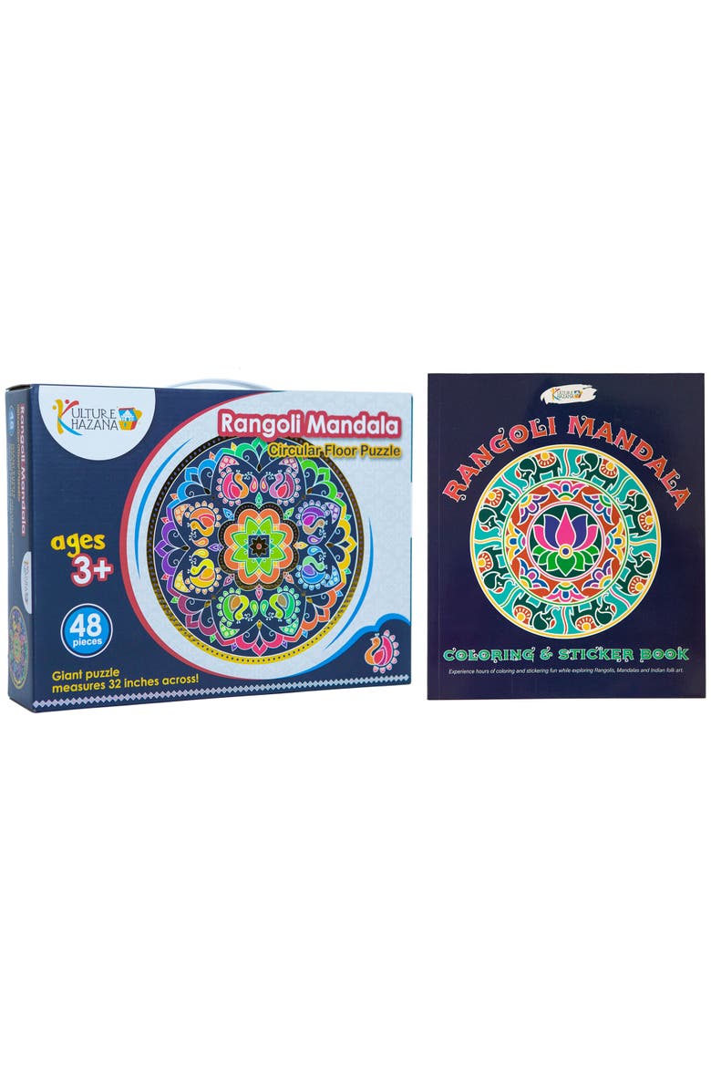 KULTURE KHAZANA Rangoli Mandala Bundle Puzzle & Coloring + Sticker Book, 48 Piece Puzzle, Main, color, Multicolored