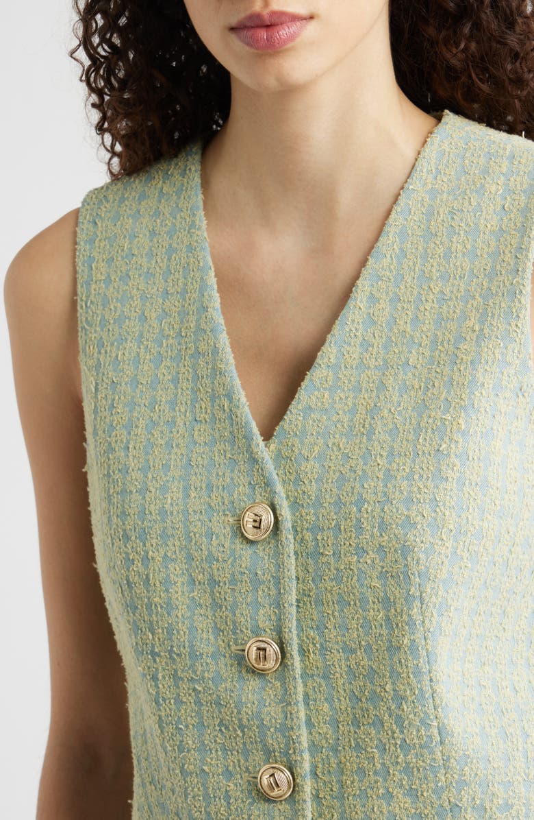 Elie Tahari The Abigail Cotton Tweed Vest, Alternate, color, Denim Blue/ Golden Hour