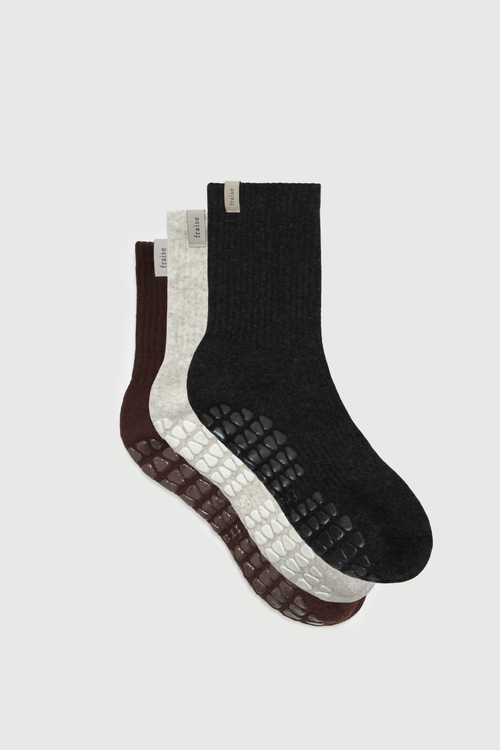 Fraise The Nocturne Set Grip Socks in Espresso/graphite/heather Oat at Nordstrom, Size Small/medium