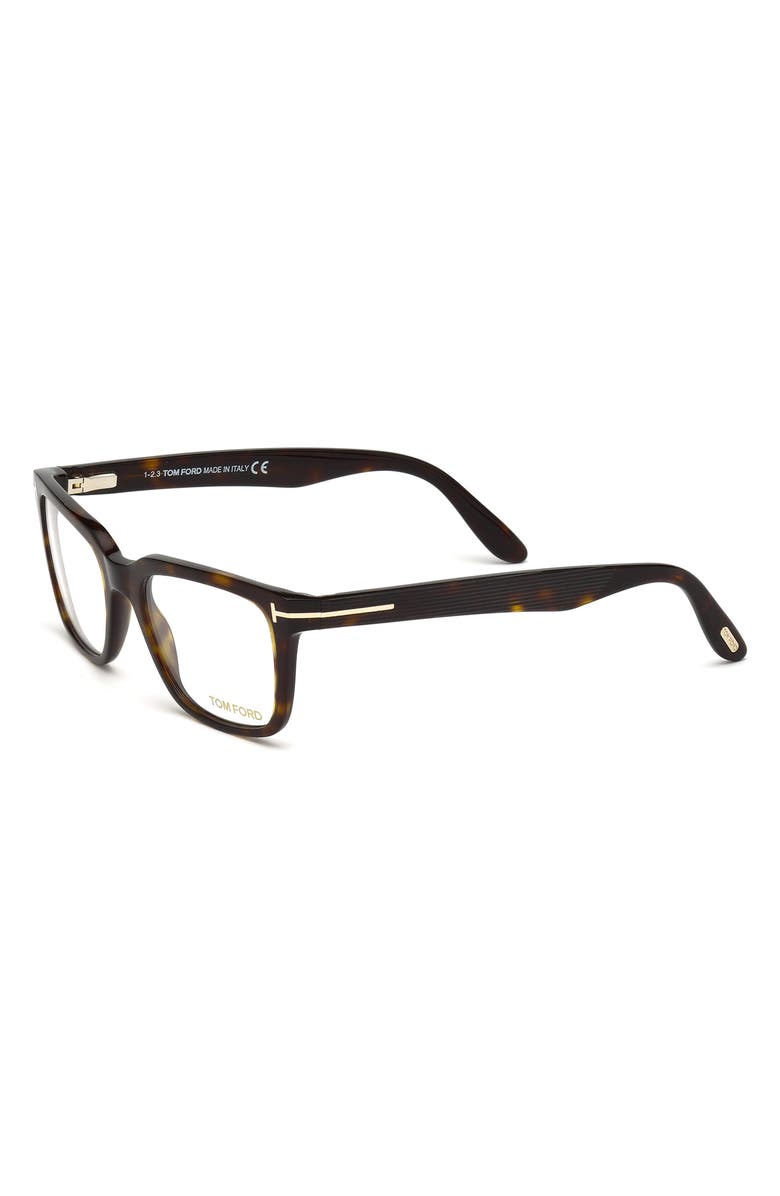 TOM FORD 52mm Geometric Optical Glasses, Alternate, color, Shiny Classic Havana