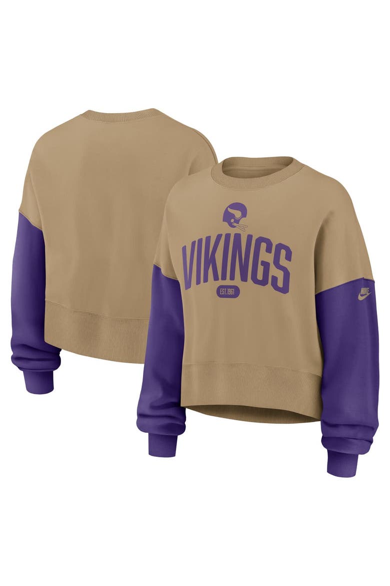 Women's Nike Tan Minnesota Vikings Oversized Rewind Pullover Sweatshirt, Main, color, Tan