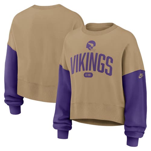 Nike Tan Minnesota Vikings Oversized Rewind Pullover Sweatshirt In Brown