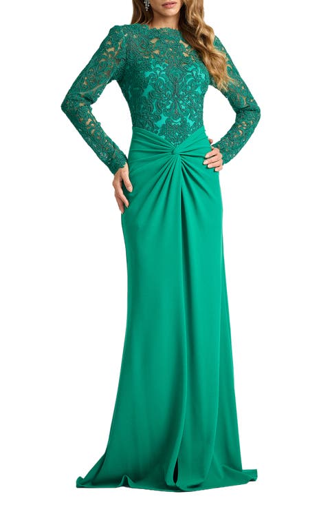 Corded Lace & Crepe Gown