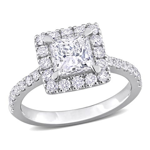 2 CTW Lab-Grown Diamond Princess Halo Ring 14k