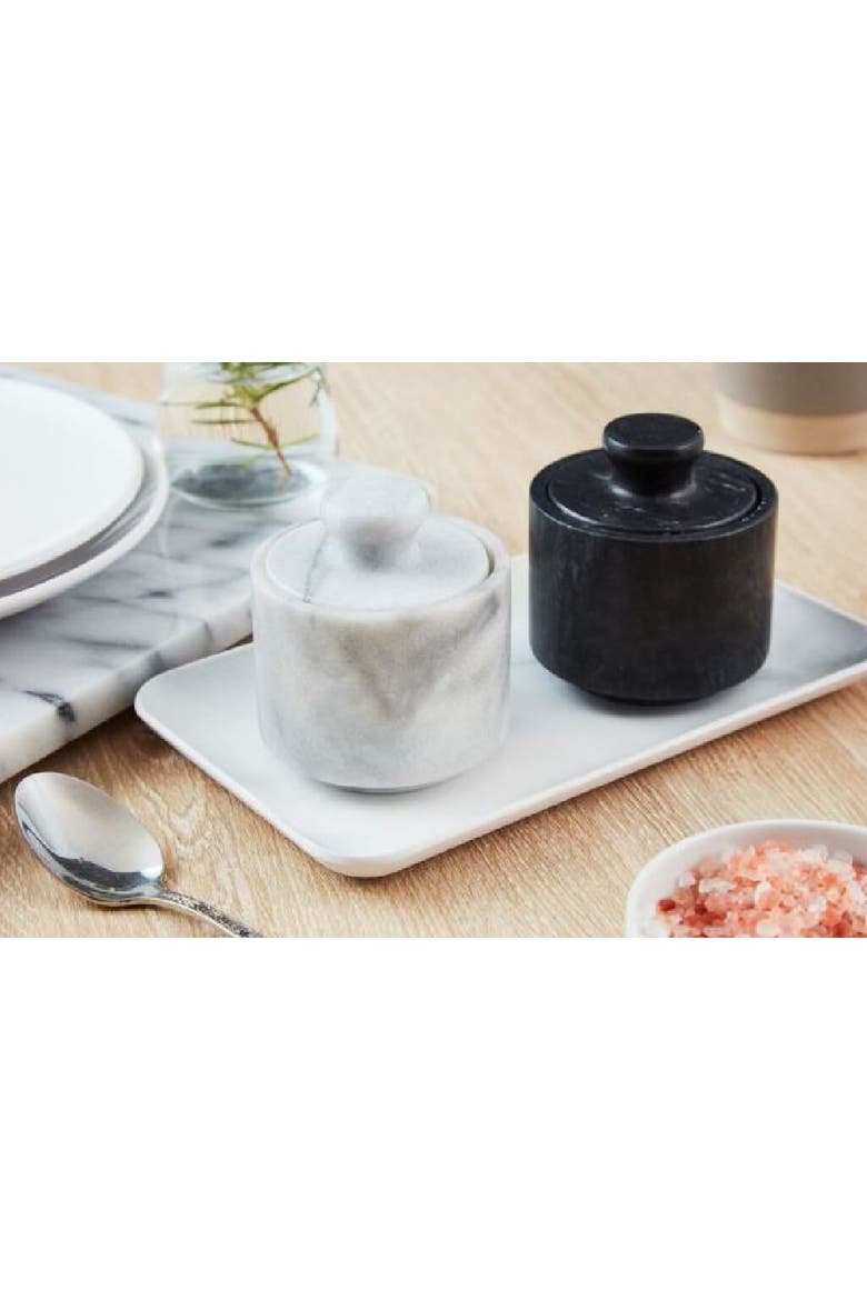 Artifacts Trading Company Marble Salt Cellar with Lid, Alternate, color, White Matte