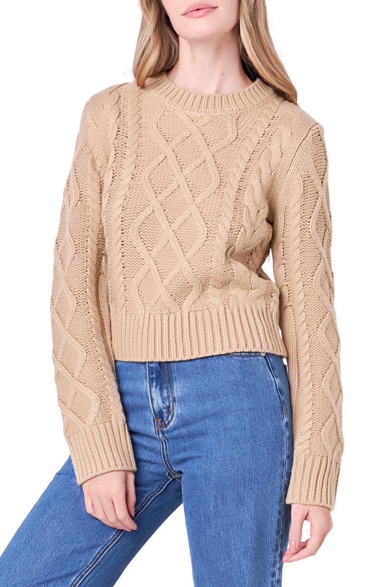 English Factory Crop Cable Stitch Sweater, Alternate, color, 