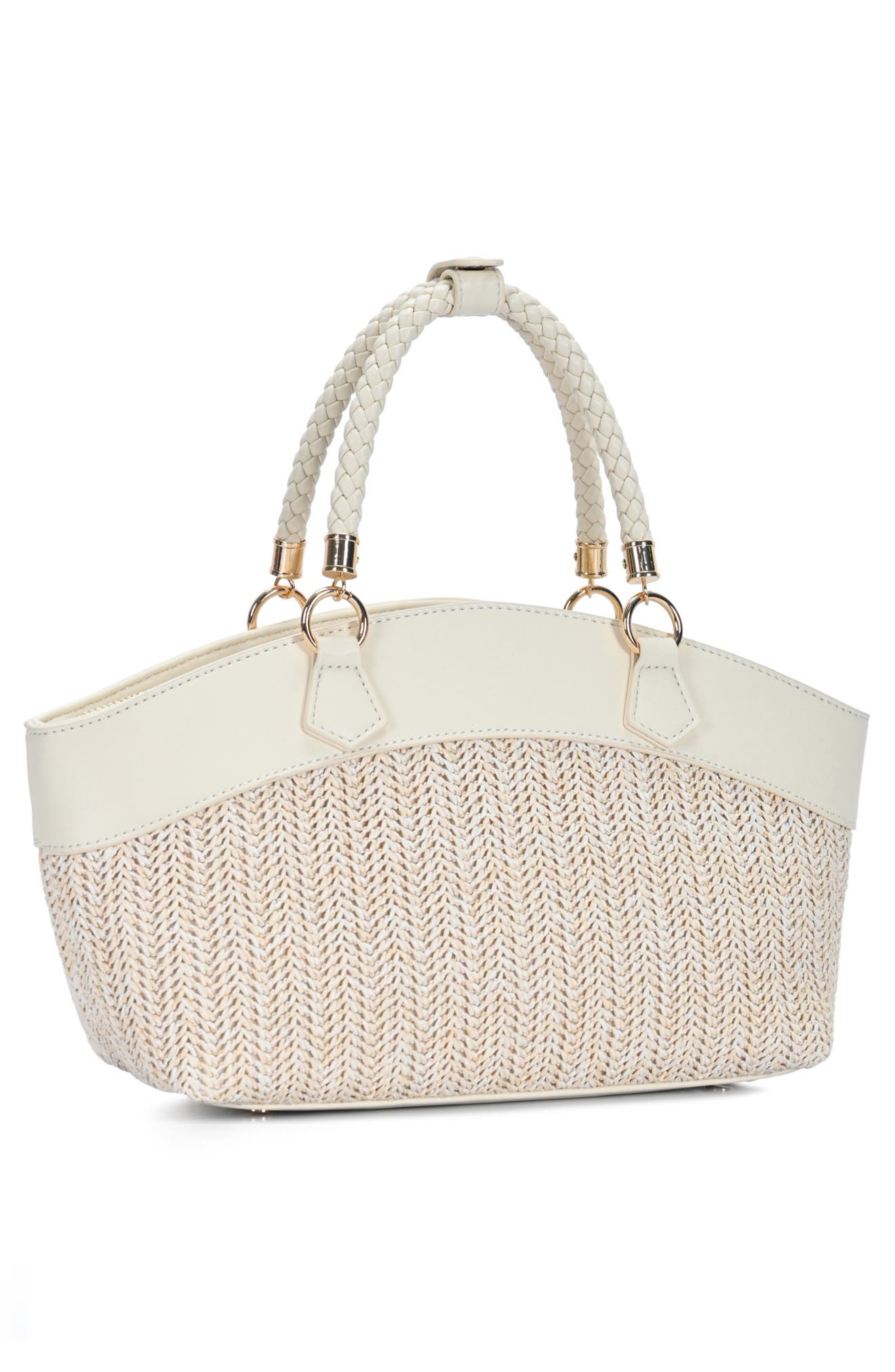 Miztique Top Handle Colorblock Raffia Tote, Alternate, color, Oat